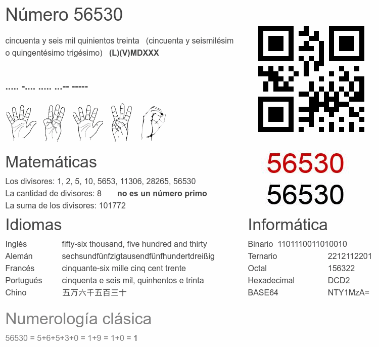 56530 número, significado y propiedades - Numero.wiki