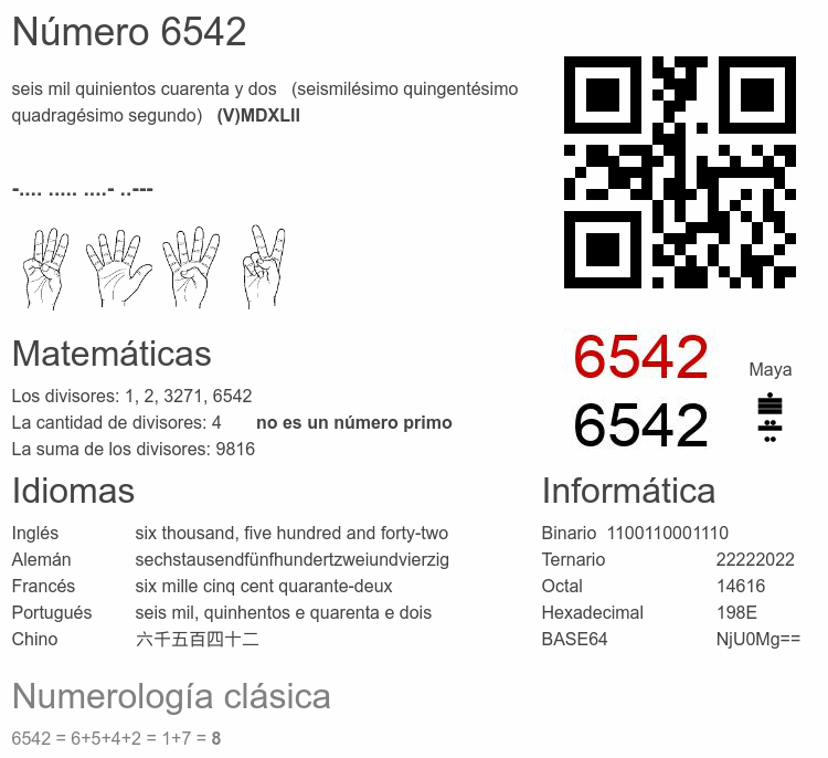 6542 Número La Enciclopedia De Los Números Numerowiki