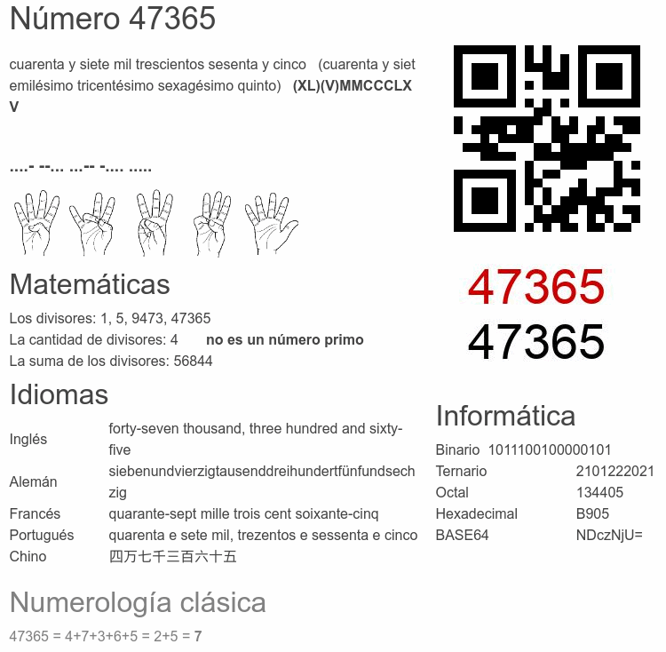 Número 47365 infografía
